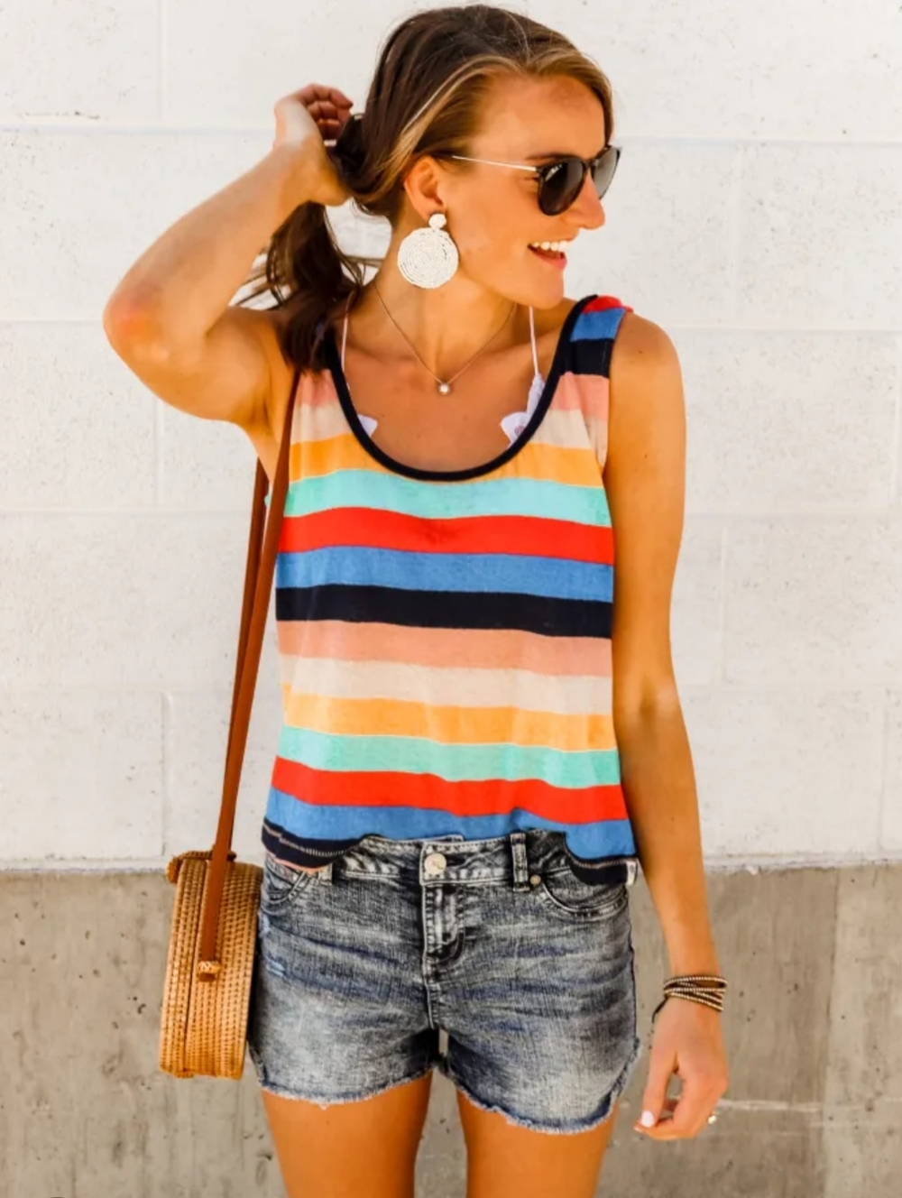 NWT Splendid X Gray Malin Sunray Linen Cotton Rainbow Striped Tank Top S Beachy